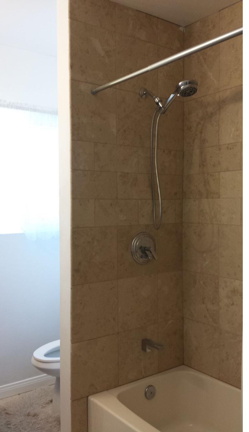 Clean tiled bathroom shower tub student housing 5476 Bohlig Road Los Angeles