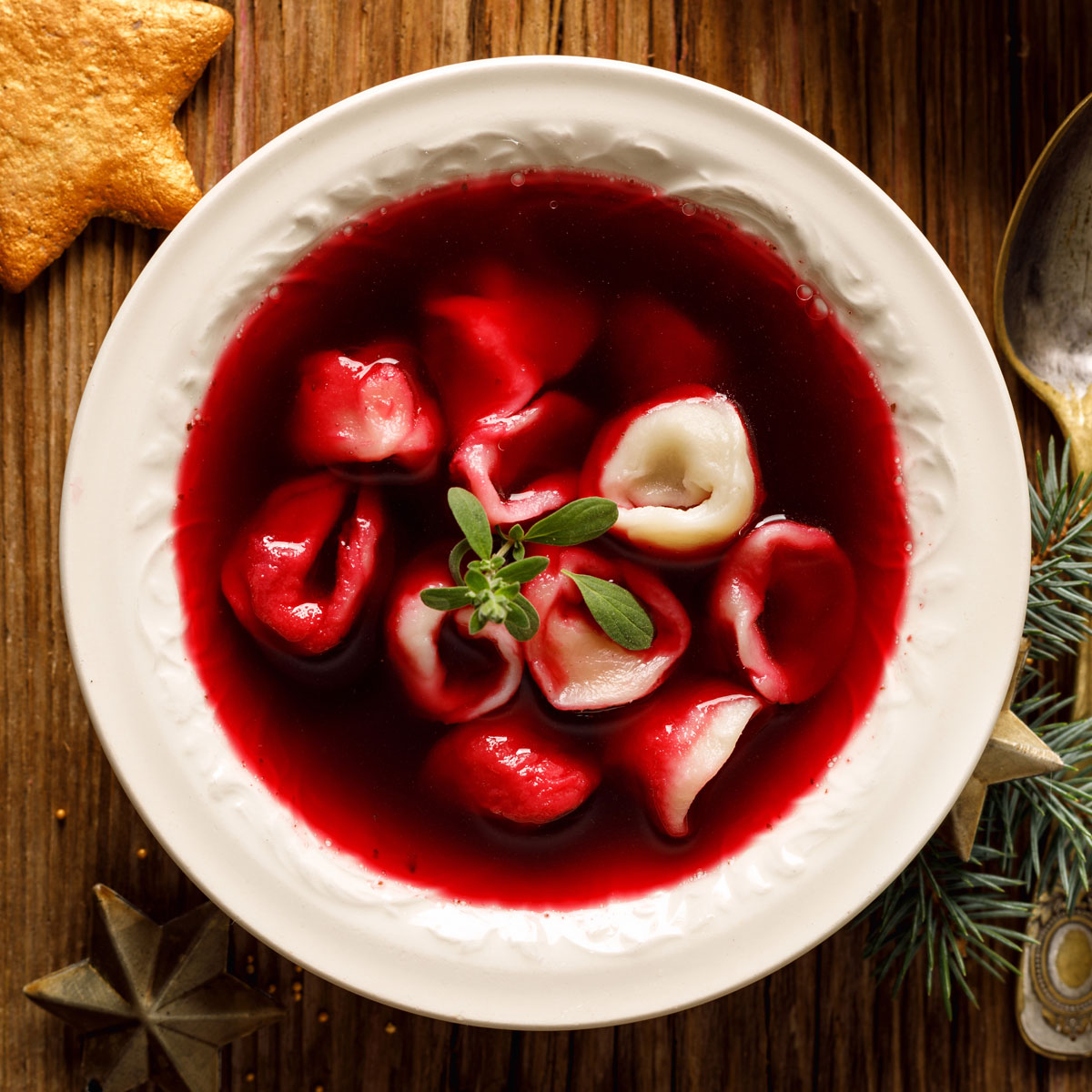 Barszcz, traditional Polish beet soup with dumplings