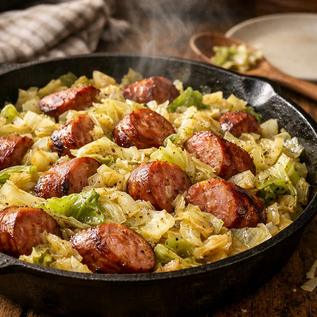 Bigos, traditional Polish hunter's stew, in a cast iron skillet
